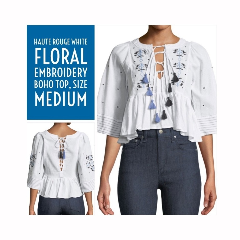 HOST PICK! Haute Rouge Floral Embroidery Boho Top